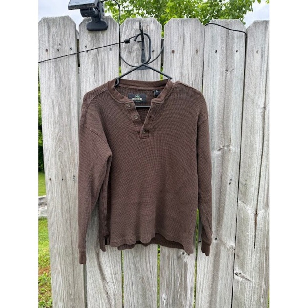 Gorpcore Earthy RedHead Waffle Knit Henley Top Womens Small Brown